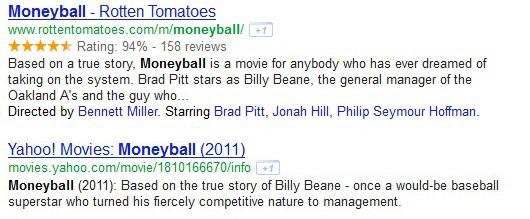 Moneyball rich snippets example